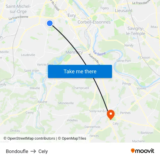 Bondoufle to Cely map