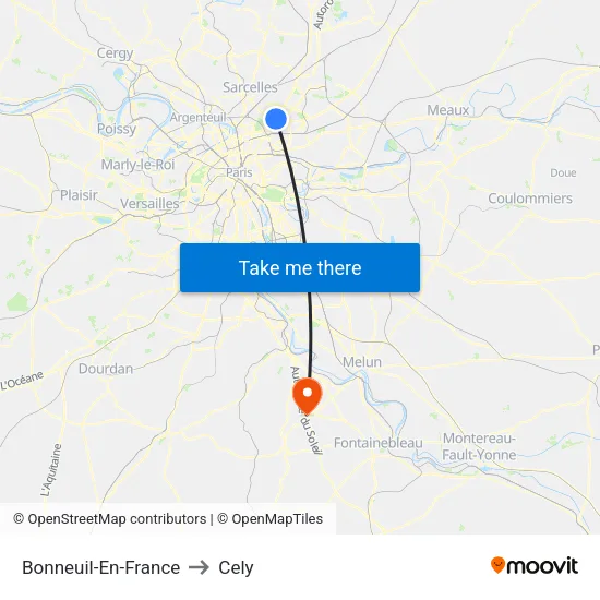 Bonneuil-En-France to Cely map