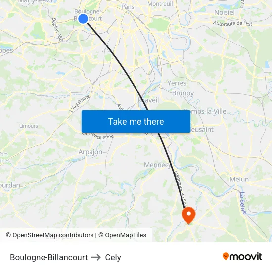 Boulogne-Billancourt to Cely map