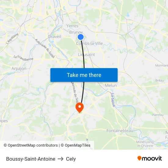 Boussy-Saint-Antoine to Cely map