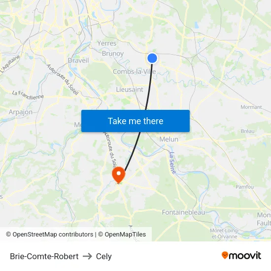 Brie-Comte-Robert to Cely map