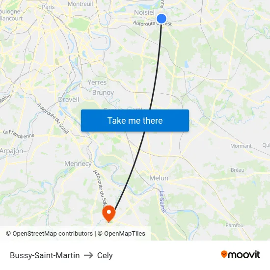 Bussy-Saint-Martin to Cely map