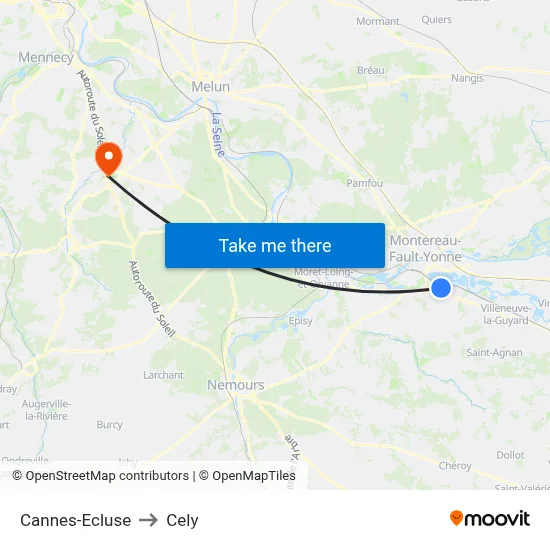 Cannes-Ecluse to Cely map
