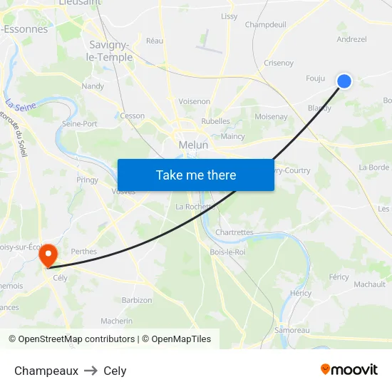 Champeaux to Cely map