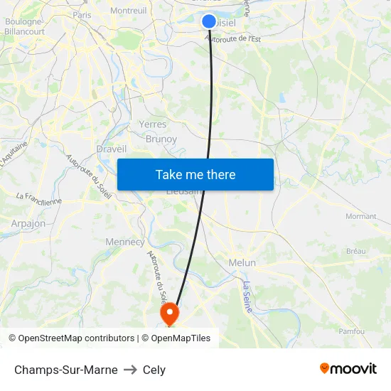 Champs-Sur-Marne to Cely map