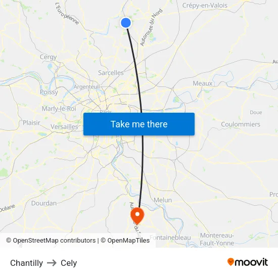 Chantilly to Cely map