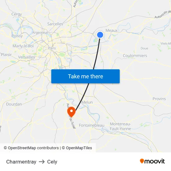 Charmentray to Cely map