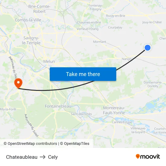 Chateaubleau to Cely map