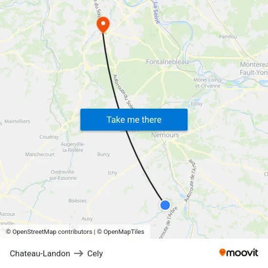 Chateau-Landon to Cely map