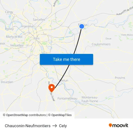 Chauconin-Neufmontiers to Cely map