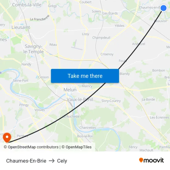 Chaumes-En-Brie to Cely map