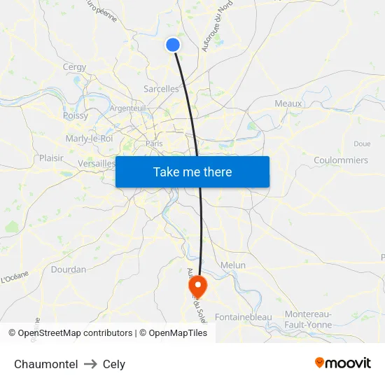 Chaumontel to Cely map