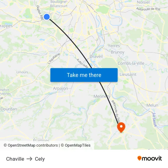 Chaville to Cely map