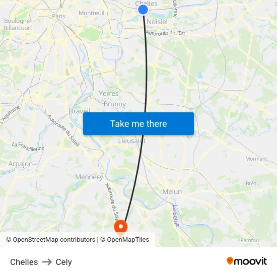 Chelles to Cely map