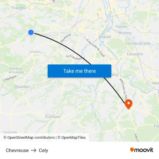 Chevreuse to Cely map