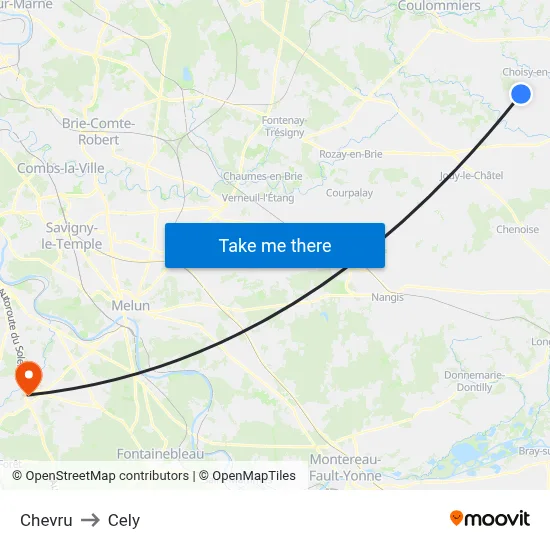 Chevru to Cely map