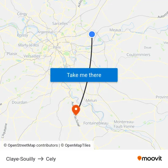 Claye-Souilly to Cely map