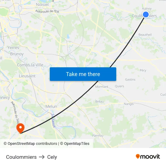 Coulommiers to Cely map