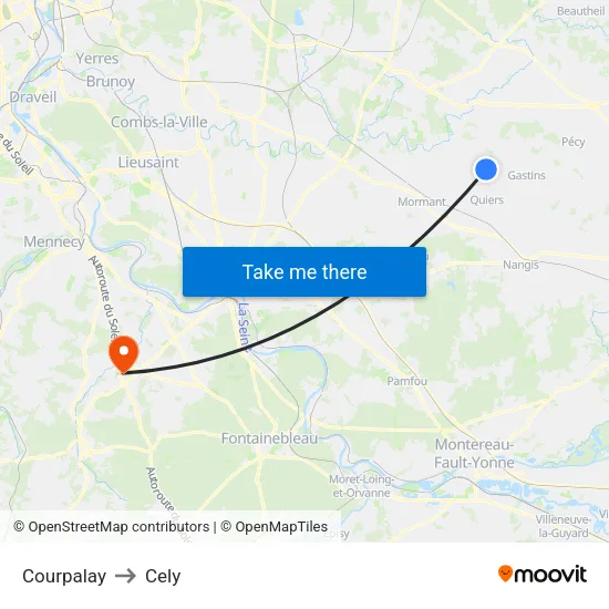 Courpalay to Cely map