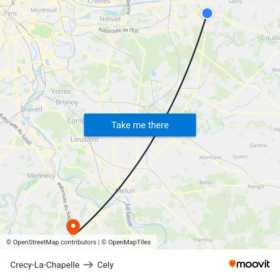 Crecy-La-Chapelle to Cely map
