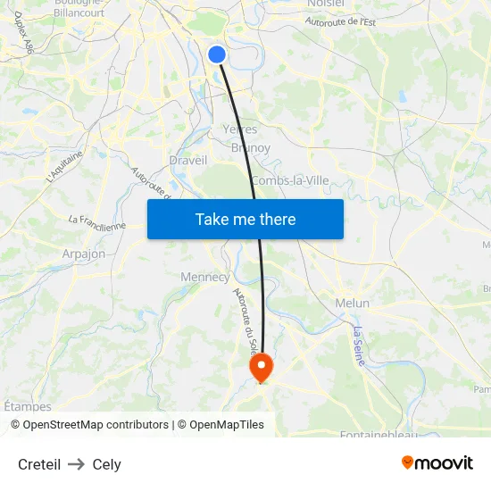 Creteil to Cely map