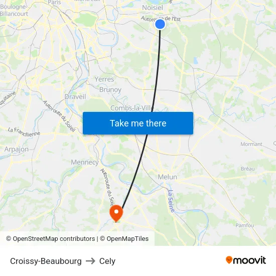 Croissy-Beaubourg to Cely map