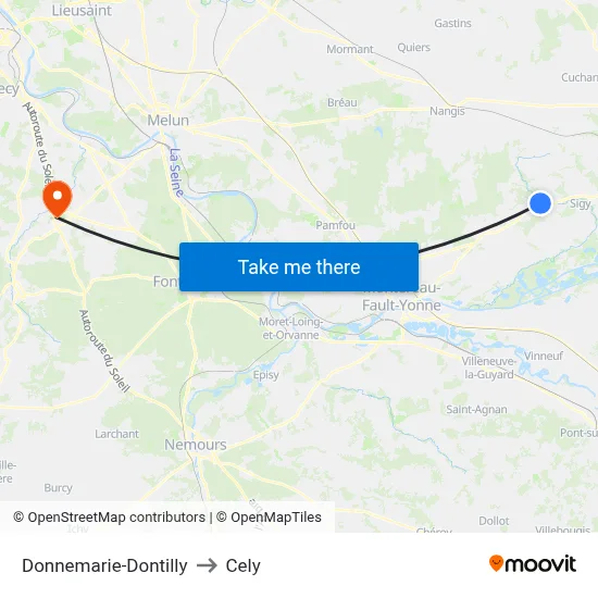 Donnemarie-Dontilly to Cely map