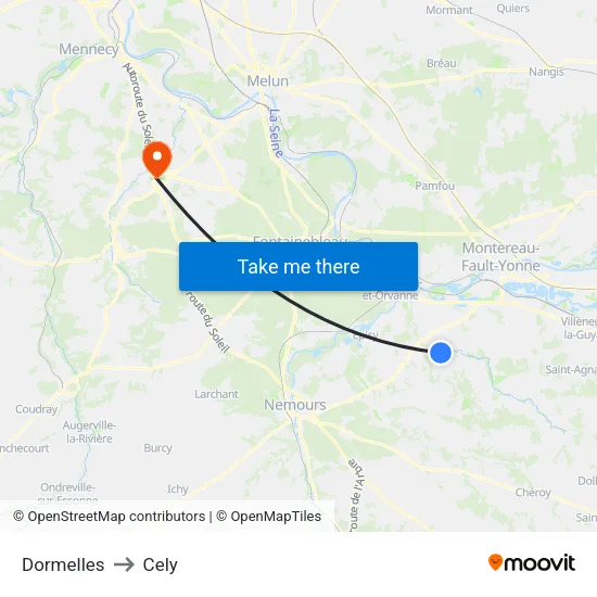 Dormelles to Cely map