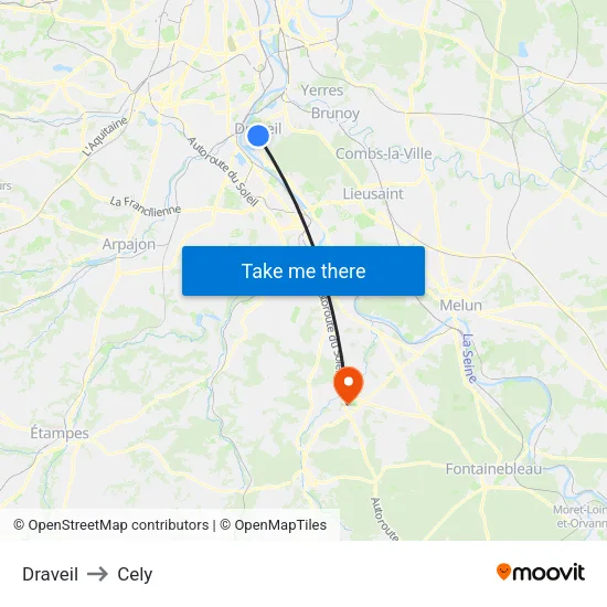 Draveil to Cely map