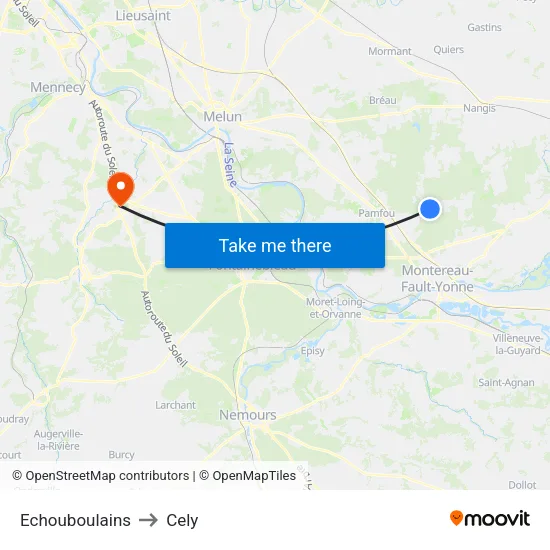 Echouboulains to Cely map