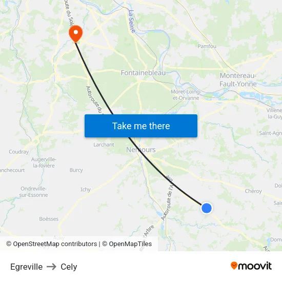 Egreville to Cely map
