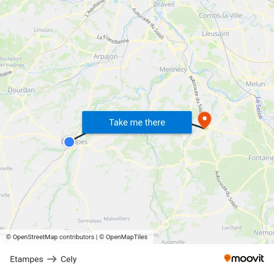 Etampes to Cely map