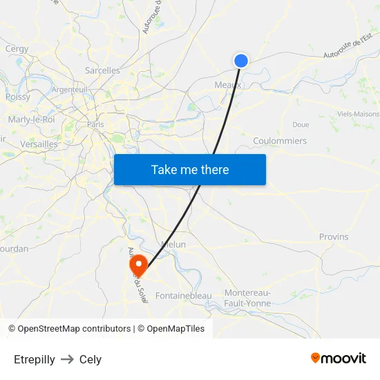 Etrepilly to Cely map