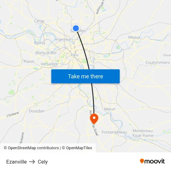 Ezanville to Cely map