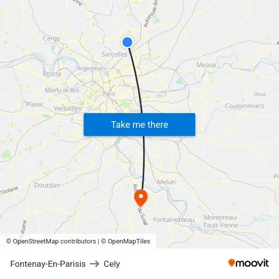 Fontenay-En-Parisis to Cely map