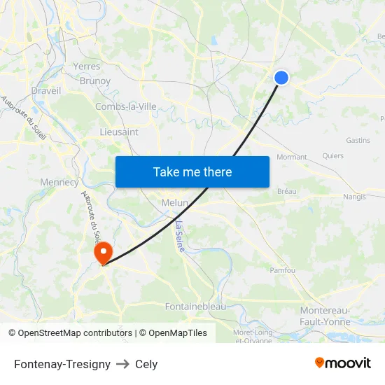 Fontenay-Tresigny to Cely map