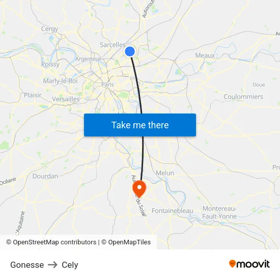 Gonesse to Cely map