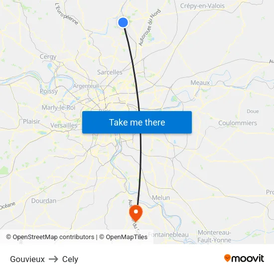 Gouvieux to Cely map