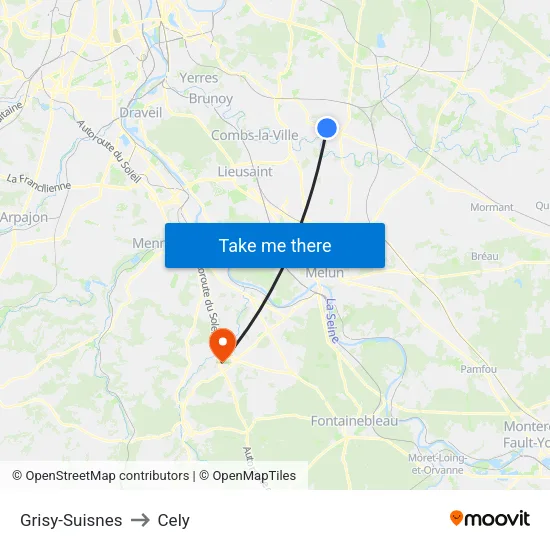 Grisy-Suisnes to Cely map