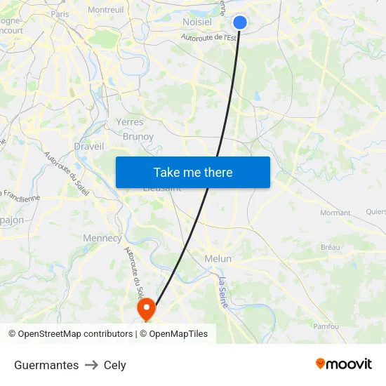Guermantes to Cely map