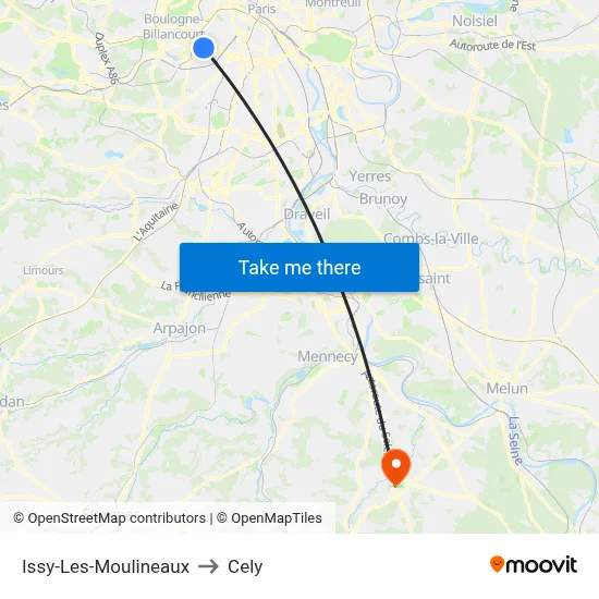 Issy-Les-Moulineaux to Cely map