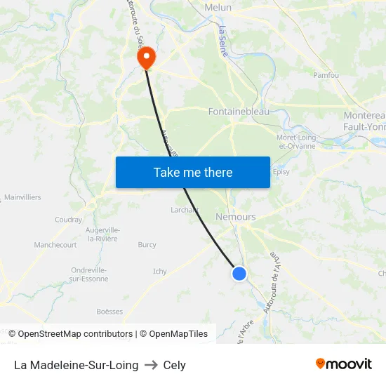 La Madeleine-Sur-Loing to Cely map