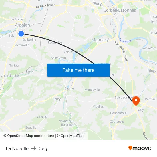 La Norville to Cely map