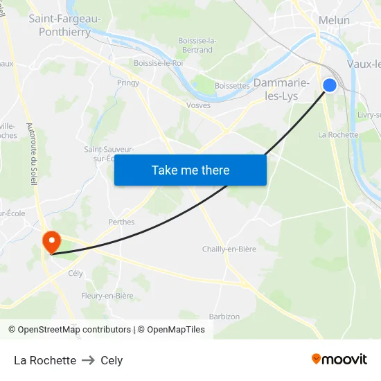 La Rochette to Cely map