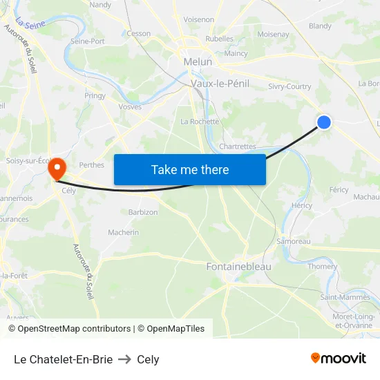 Le Chatelet-En-Brie to Cely map