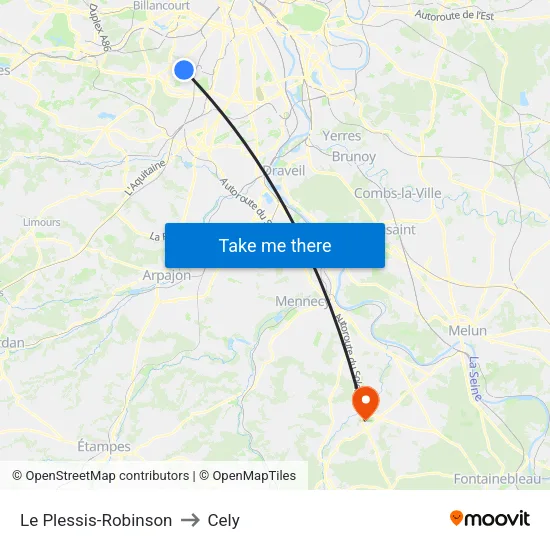 Le Plessis-Robinson to Cely map