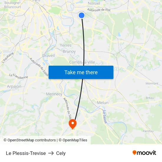 Le Plessis-Trevise to Cely map