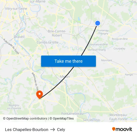 Les Chapelles-Bourbon to Cely map