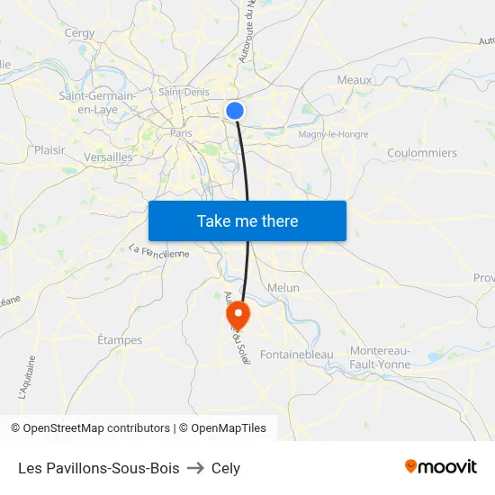 Les Pavillons-Sous-Bois to Cely map
