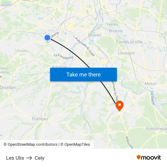 Les Ulis to Cely map